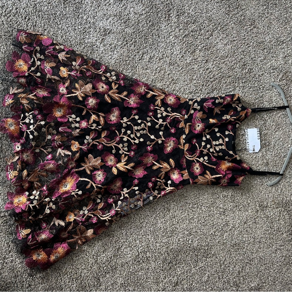 Dress the Population Floral Dress - Black and Pink
